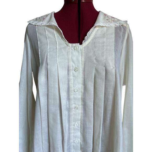 Gunne Sax Vintage Embroidered Cream Cotton Blend Peter‎ Pan Collared Blouse - Picture 2 of 9